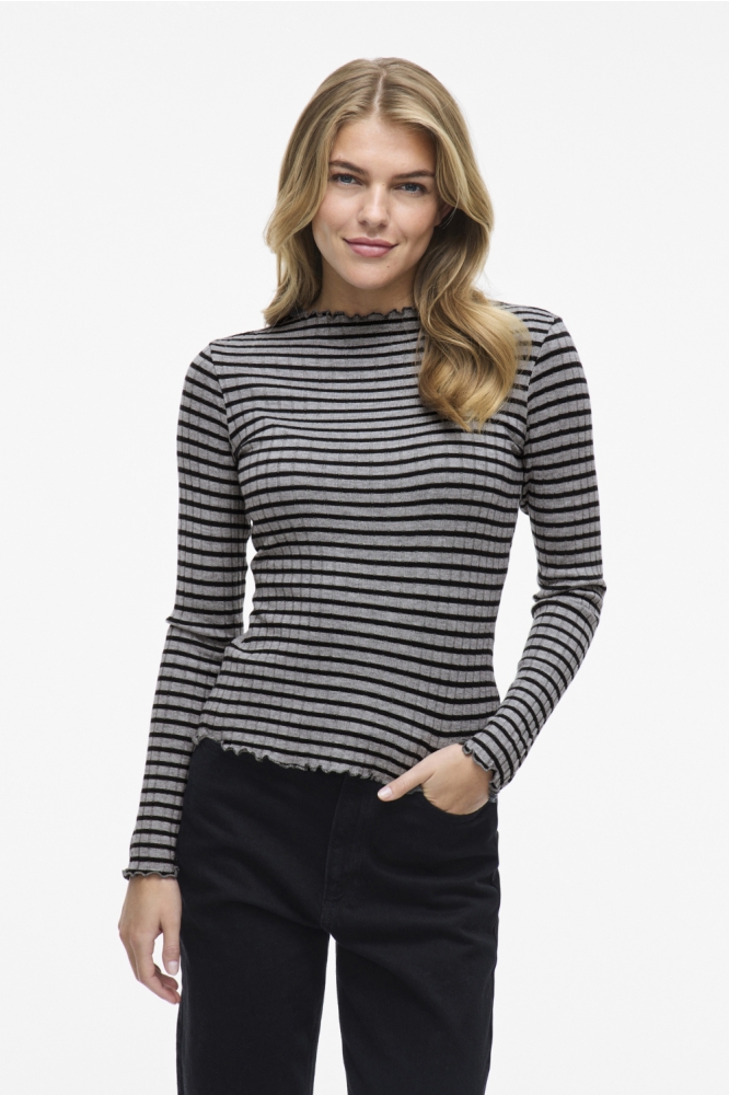 VIRIKA L/S FUNNEL NECK TOP - NOOS 14107470 MEDIUM GREY MEL/ BLACK